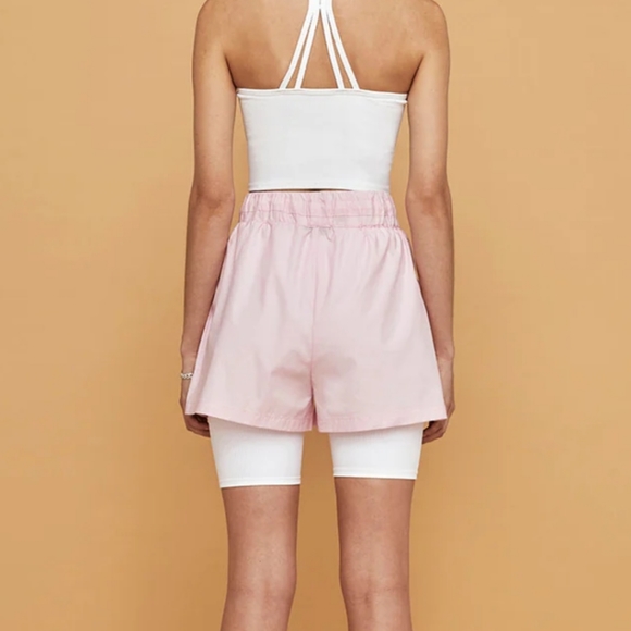 Carbon38 Lounge Shorts in Pink Small 100% Cotton High Waist Paperbag Pull-on - Picture 5 of 8